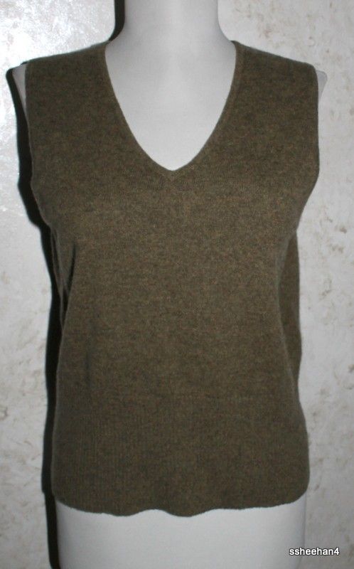 GRAYSON & DUNN SZ L Green Sleeveless V Neck 100% Cashmere Pullover