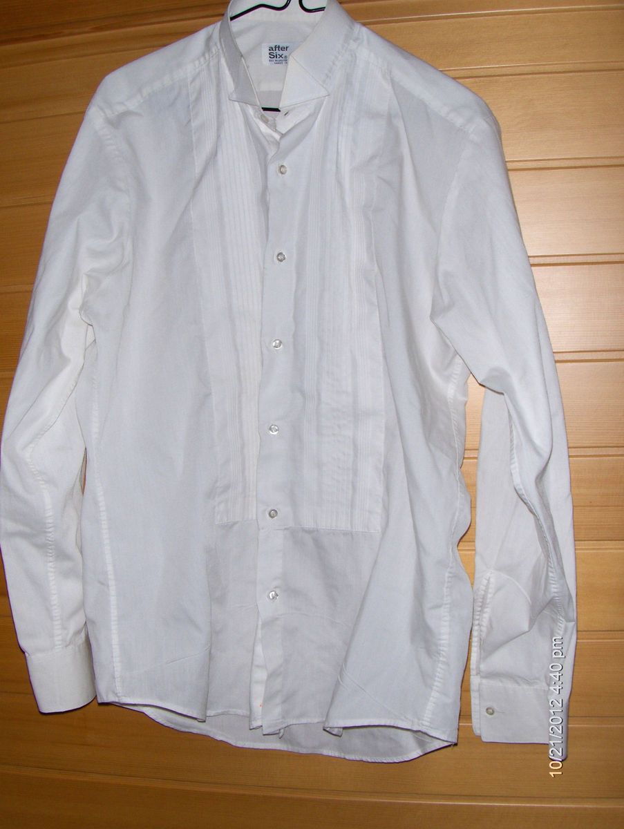After Six Mens White Long Sleeve Formal Pleated Tuxedo Shirt M4 15 1 2