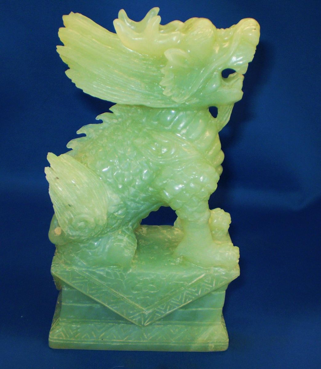 Hand Carved Hunan Jade Foo Chow Dog Statue