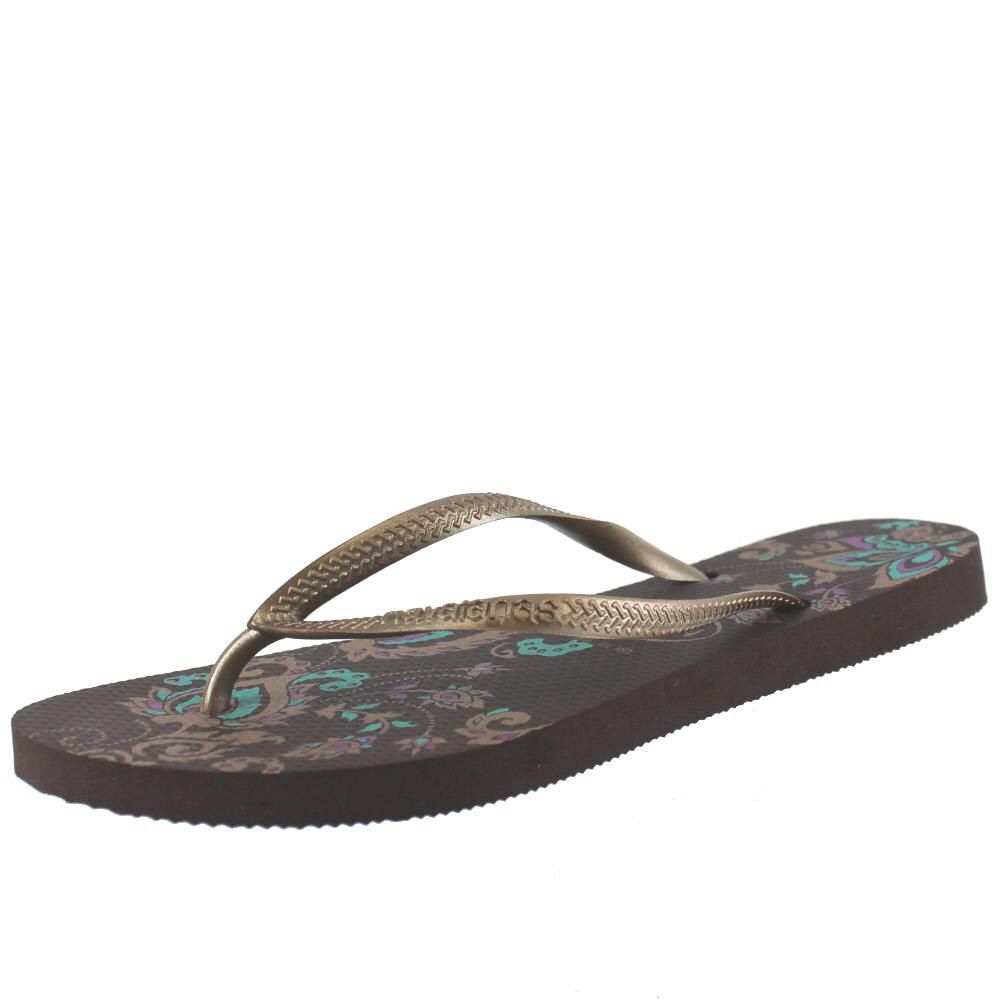 Havaianas 4000034 Slim Season DK Brown Golden Womens Thong Size 6 M