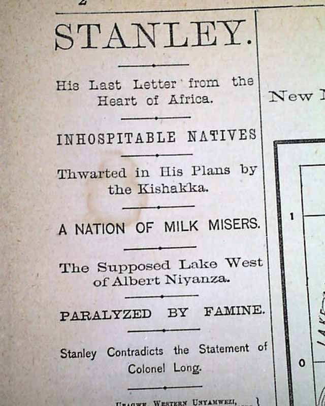 Henry Morton Stanley Africa Exploration 1876 Newspaper