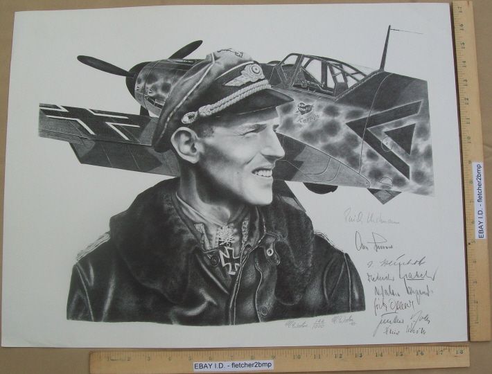 Signed Print Erich Hartmann 7 Other Luftwaffe Aces