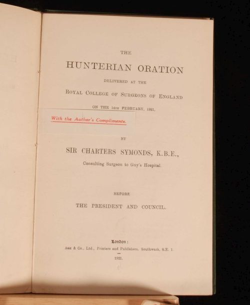 1921 Hunterian Oration Sir Charters Symonds Medicine