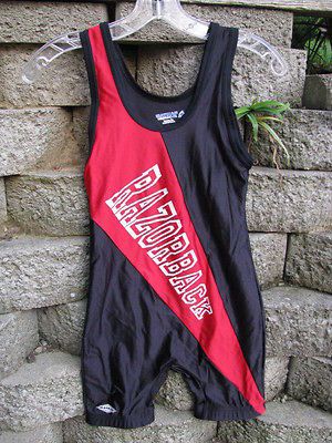 ARKANSAS RAZORBACKS BLACK RED WRESTLING TANK LEOTARD ADULT SZ XXS