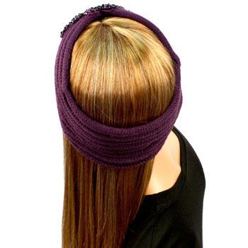  Ribbed Hand Knit Handmade Headwrap Headband Ski Purple s M