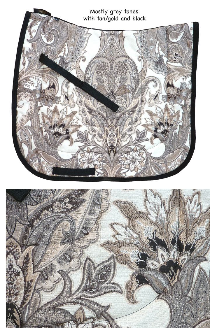   Grey Tan Black Flowers Baroque Dressage Saddle Pad Designer