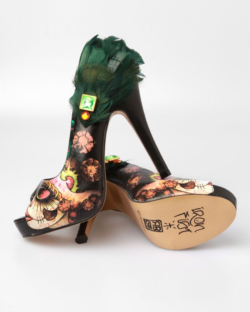  Fist Vanity Fair Sugar Skull Peacock Feather Platform Heels