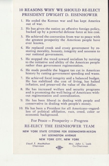 Political Eisenhower for President Postcard Size Card
