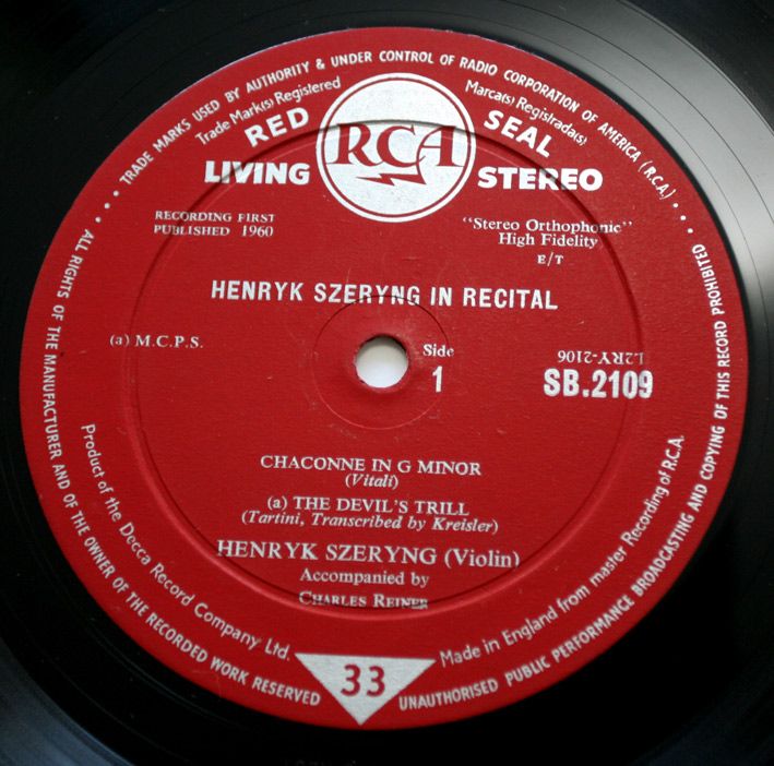 HENRYK SZERYNG violin recital orig uk STEREO SB2109 decca LP