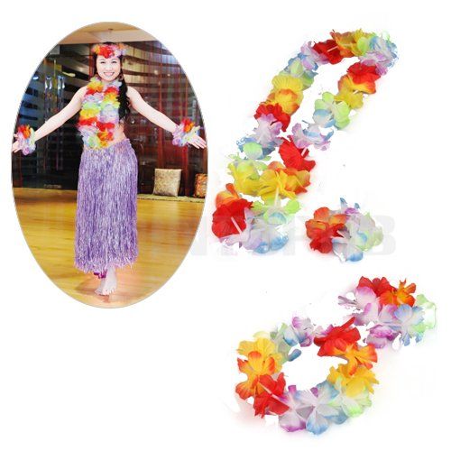 Hawaiian Luau Flower Garland Lei Bracelet Headband Set