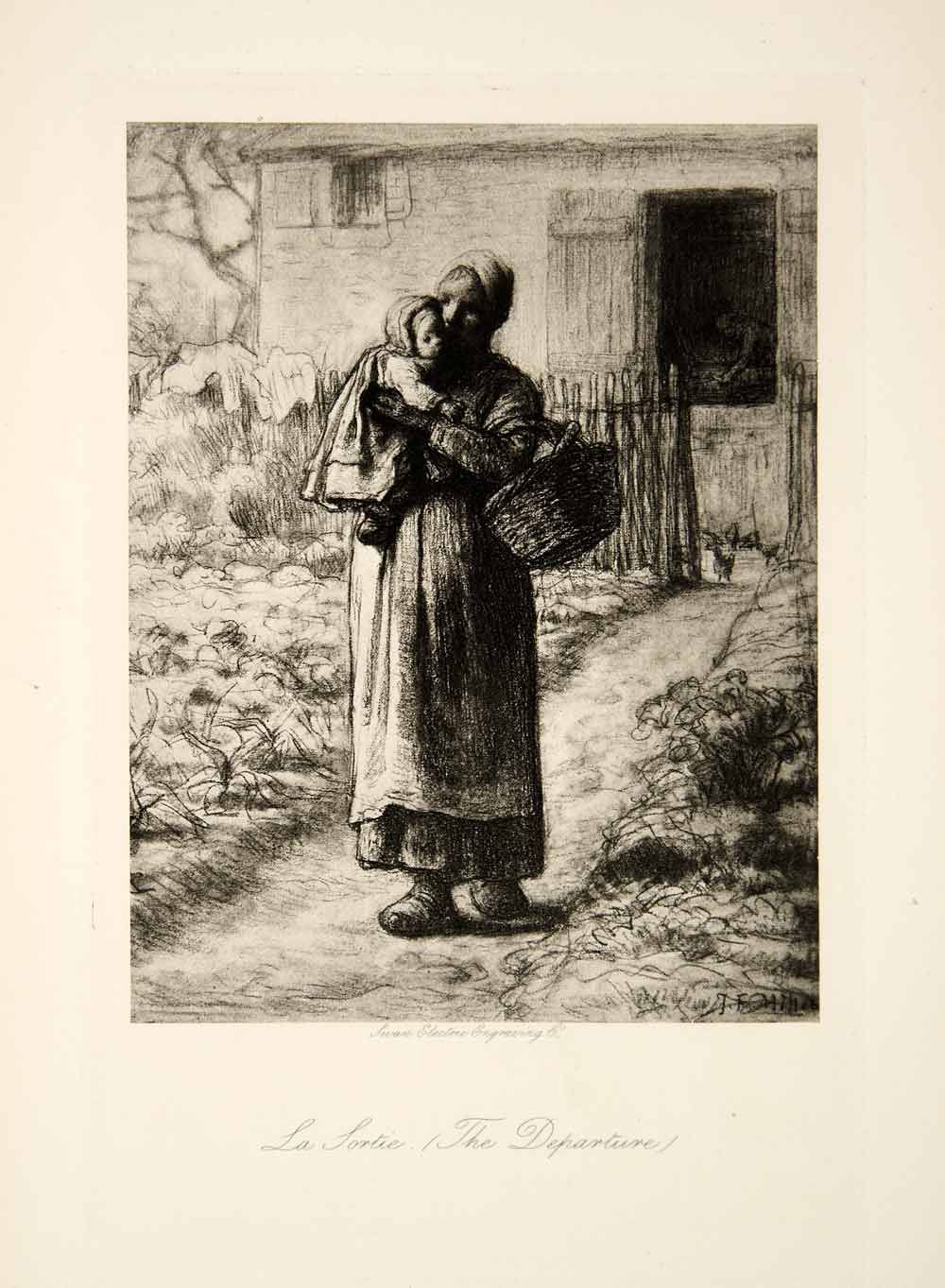  La Sortie Departure Mother Baby Home Door Jean Francois Millet