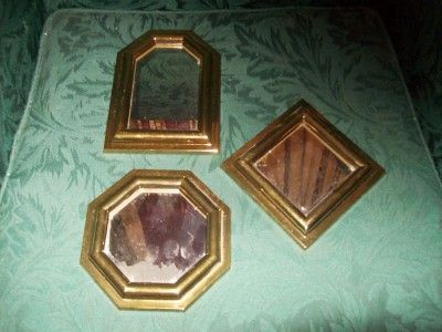 Home Interiors 3 Piece Gold Mirror Set ~Square Hexagon & Octagon~