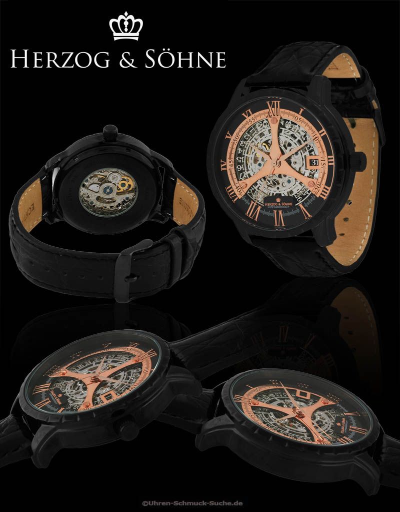 herzog soehne black skeleton watch automatic oe47mm new herzog soehne
