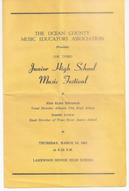 Mar 1961 Jr High School Music Festival Ocean County NJ Student