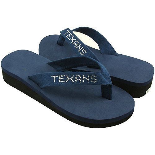 Houston Texans Ladies Bling Wedge Flip Flops Navy Blue