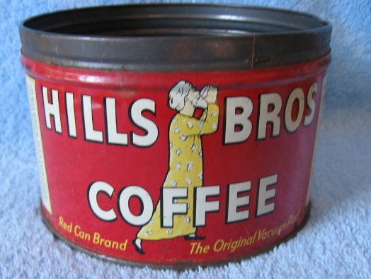 Vtg Coffee Can Hills Bros 1 Pound Tin Copyright 1936 Red Can Brand