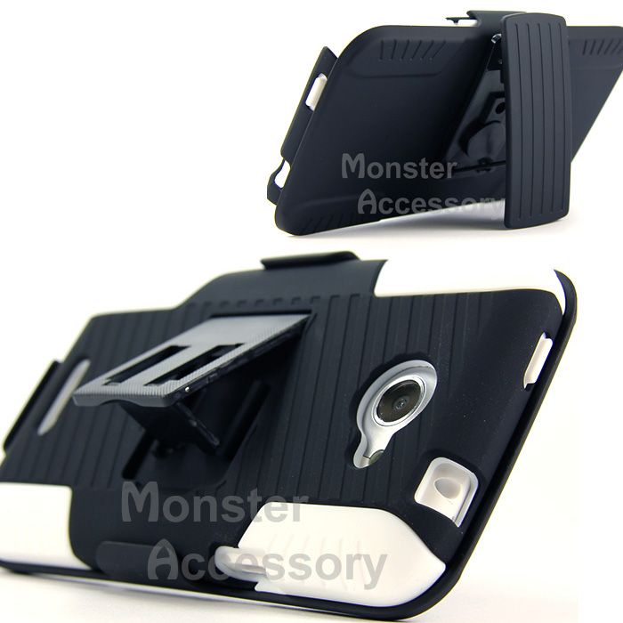 Black White Rhino Kickstand Hybrid Case + Holste for HTC ONE X AT&T