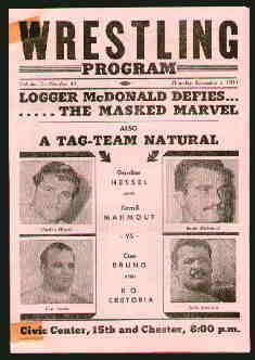 Wrestling Program 1951 Seattle Gordon Hessel Con Bruno