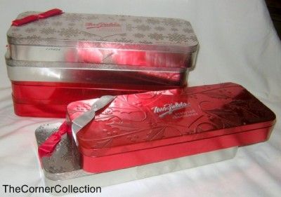  Fileds Rectangular Christmas Tins Silver Snowflakes Red Holly