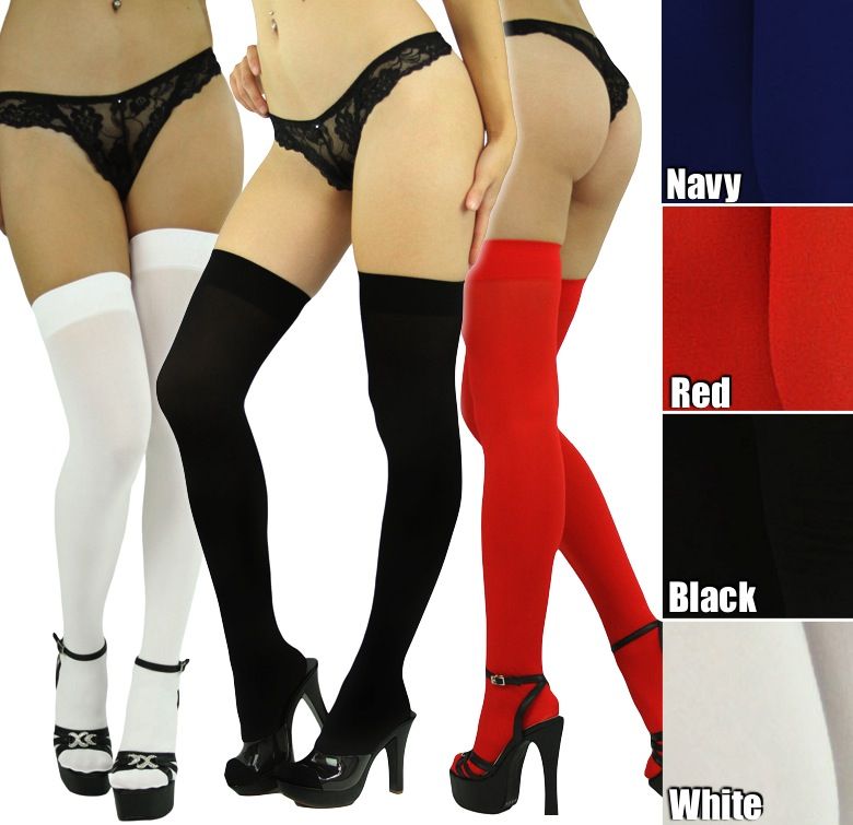  Solid Opaque Thigh High Long Socks Hosiery Stockings No Slip