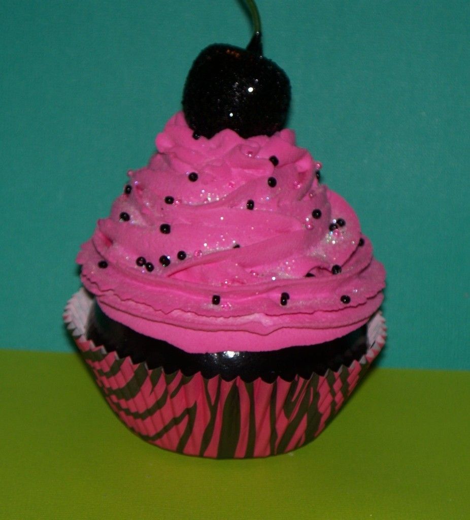  Hot Pink and Black Zebra Fake Cupcake for Birthdays, Party Decorations