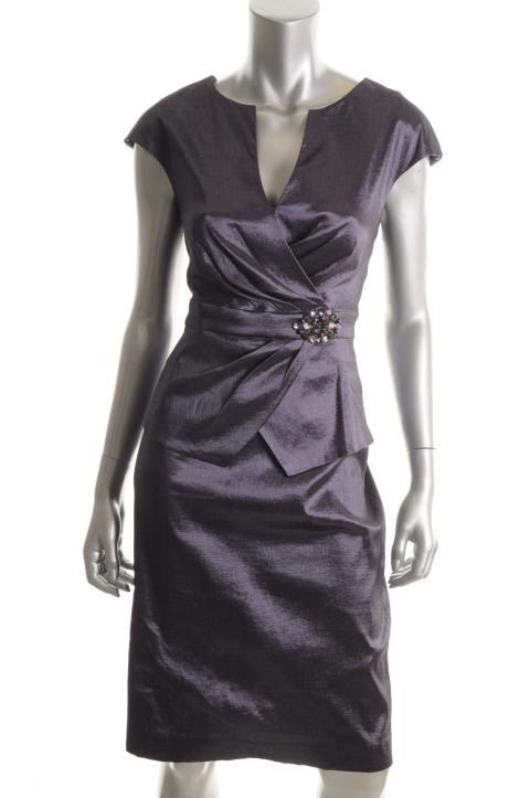 Jessica Howard New Purple Taffeta Cap Sleeves V Neck Cocktail Evening