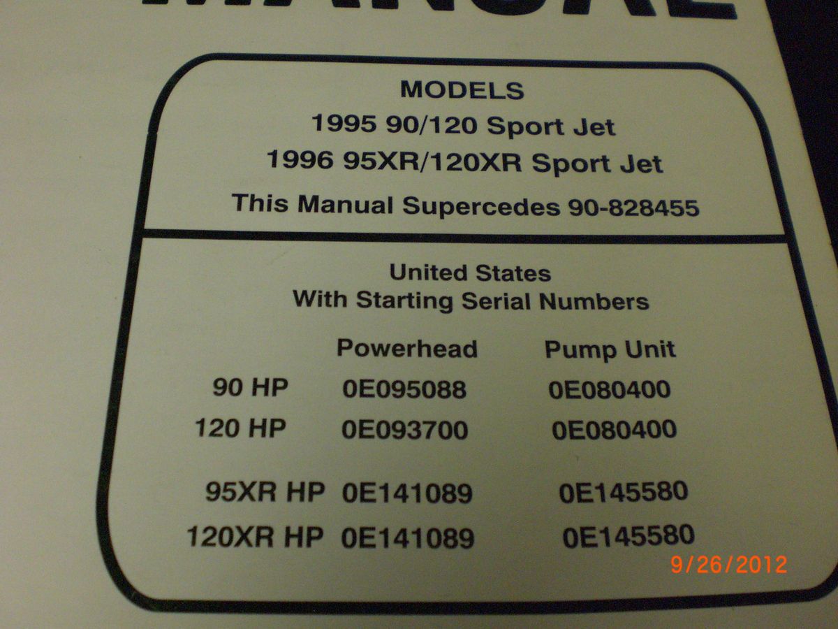  Facotry OutBoard Service Manual 90 120 hp 90xr 120xr Mercury Sport Jet