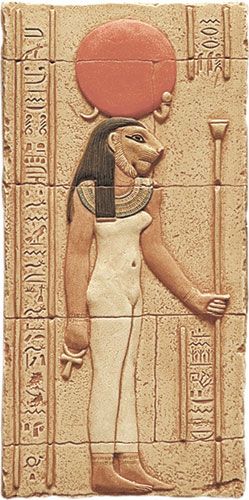 together with her husband ptah and her son nefertem sekhmet made