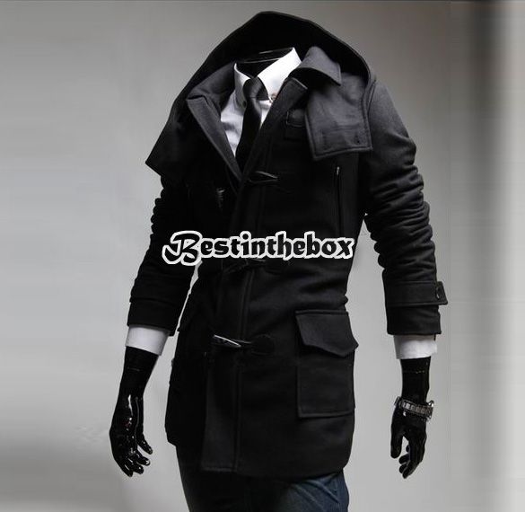 上Mens Shake Off Hoody Tweed Coat Jackets Slim Fit OutCoat Overcoat