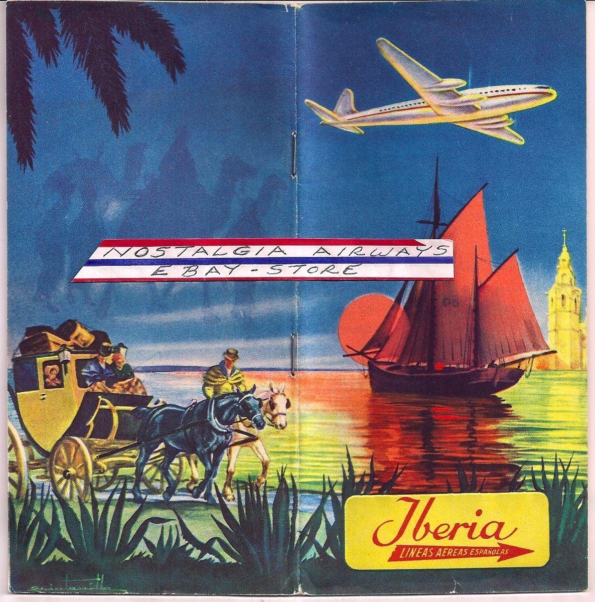 Iberia Airlines of Spain 1950s Route Map Brochure DC 4