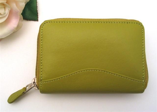 ILI LEATHER CREDIT CARD HOLDER CARD ID CASE ONE ZIP INDEXER MOSS GREEN