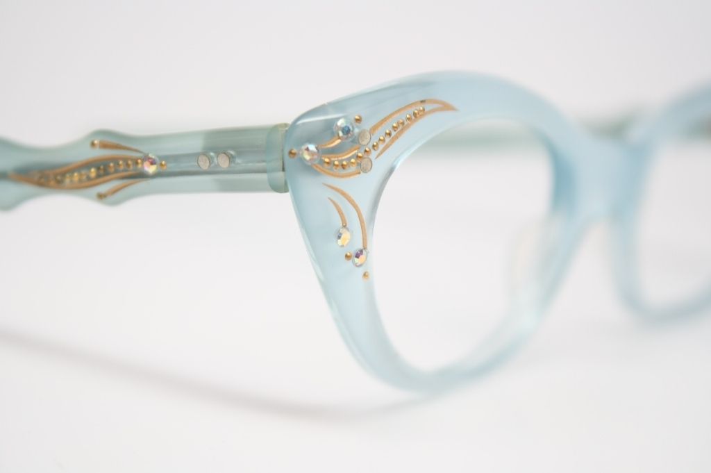 Blue Rhinestone Vintage Cat Eye Glasses New Old Stock Vintage Eyewear