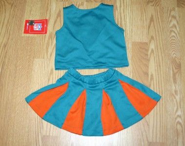 Miami Dolphins Cheerleader Costume Outfit Halloween 2T Bow Pom Poms