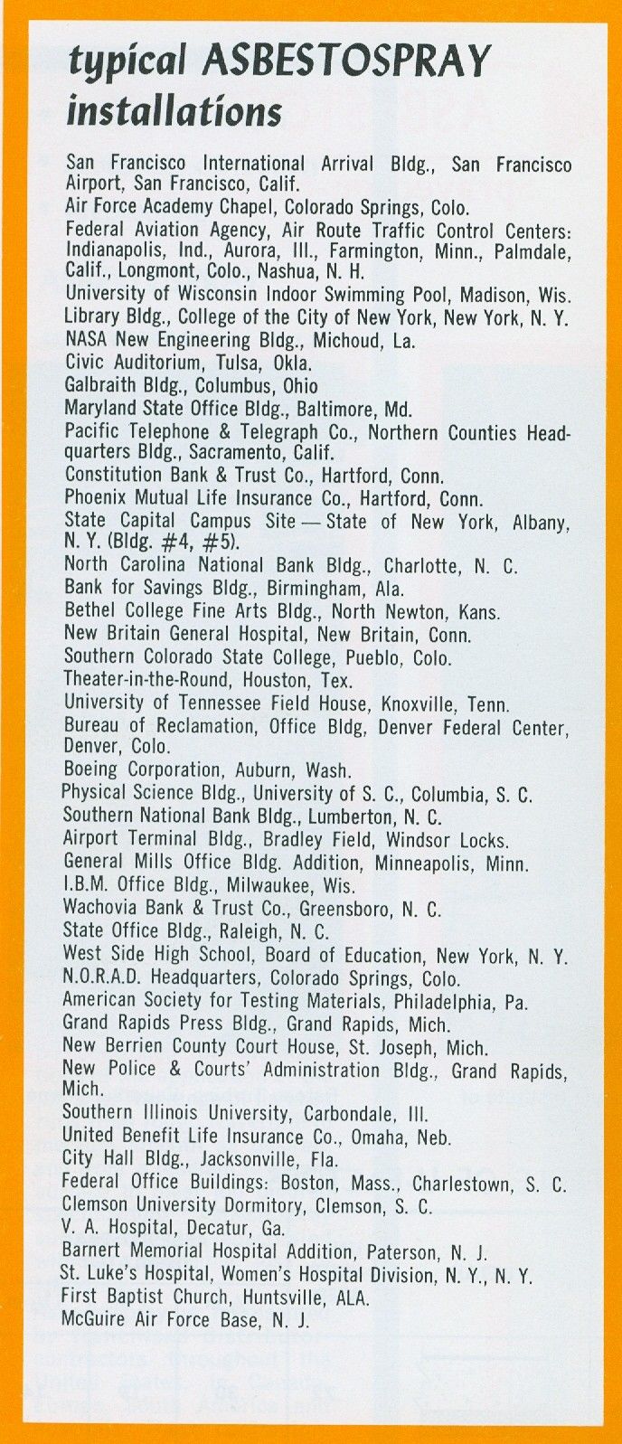  Asbestos Catalog 1968 Thermal Insulation Fireproofing Acoustical