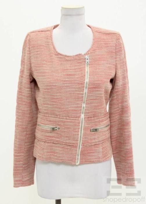 Iro Red Silver Tweed Asymmetric Zip Jacket Size 1