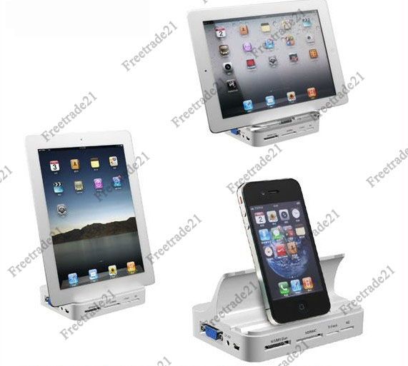  USB Hub HDMI VGA + AV Charge Sync Docking Dock for iPad 1 / 2 iphone