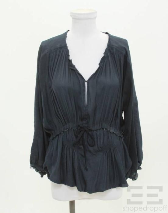 Isabel Marant Navy Raw Edge Peasant Blouse Size 1