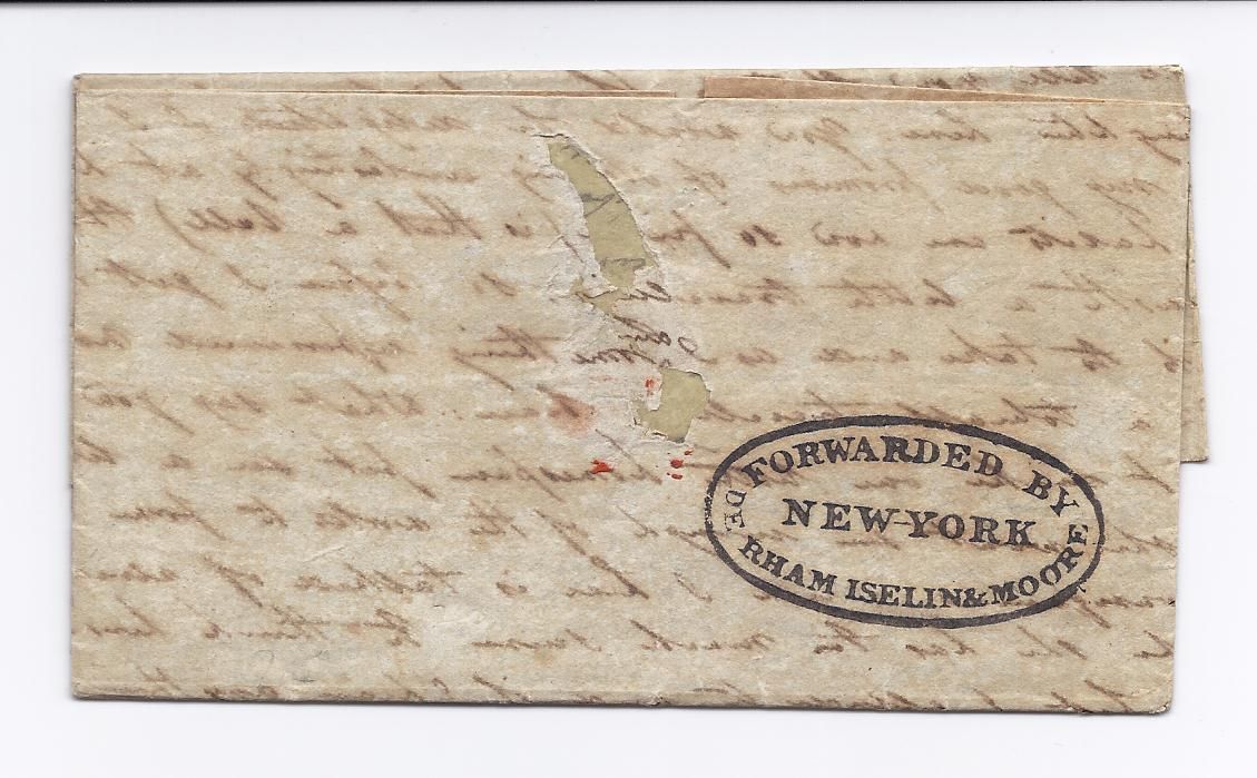 1827 Stampless Transatlantic Forwarder Cover Venice Italy Mississippi