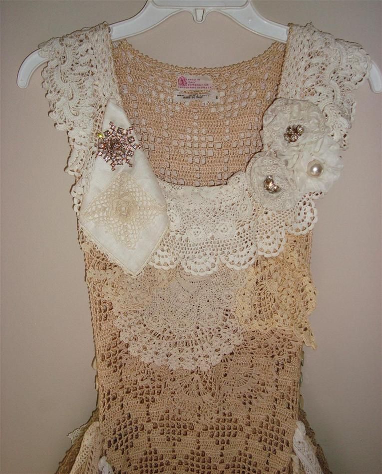 OOAK Up Cycled Vintage Gypsy Crochet Doily Dress Size S/M/L