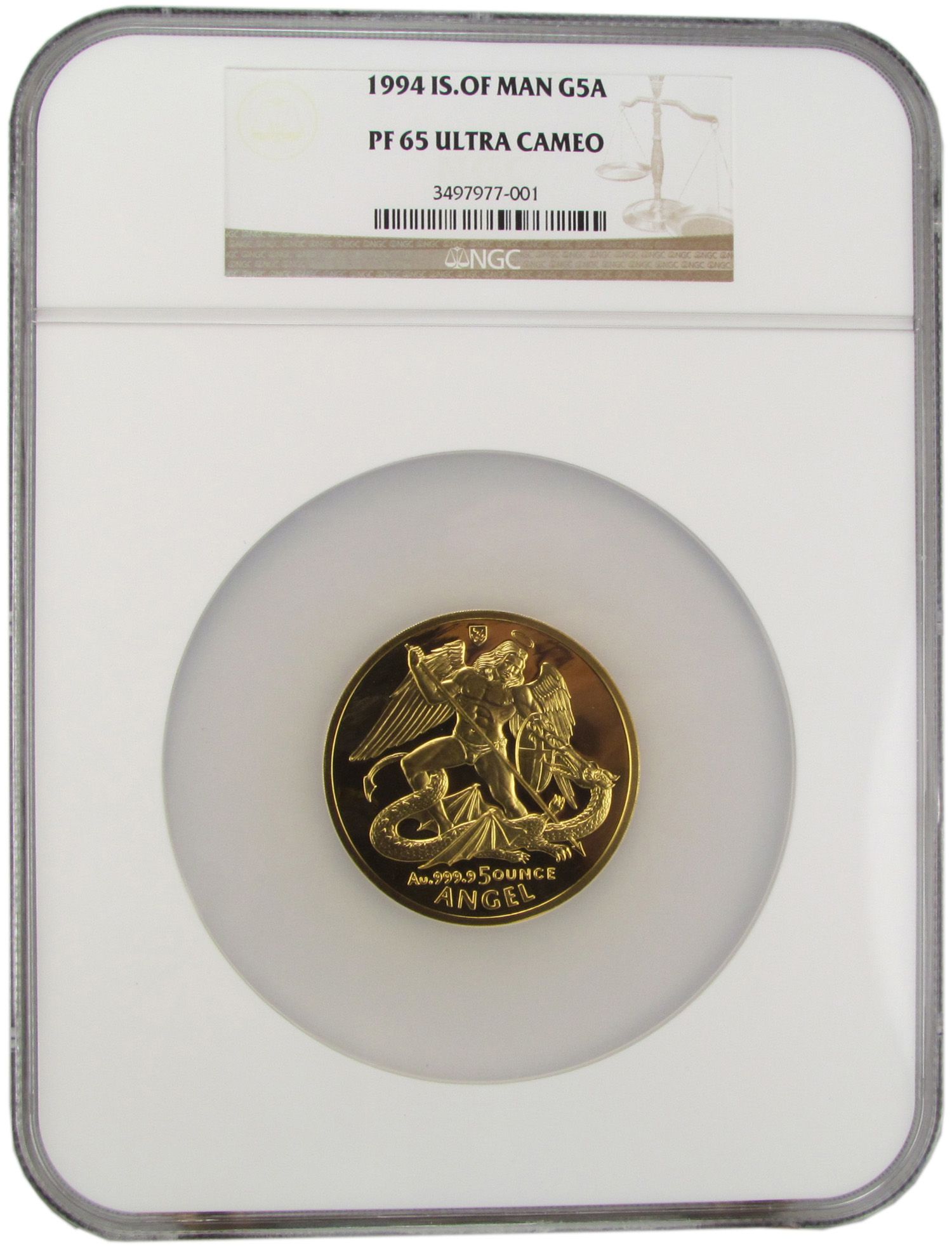 1994 Isle of Man Gold 5 Angels 5 oz NGC PF65 UCAM