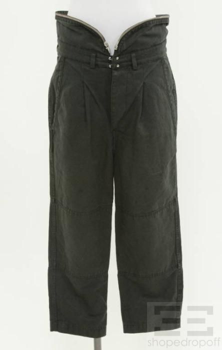 Isabel Marant Dark Gray Cotton Pleated Zipper Trim Pants Size 1