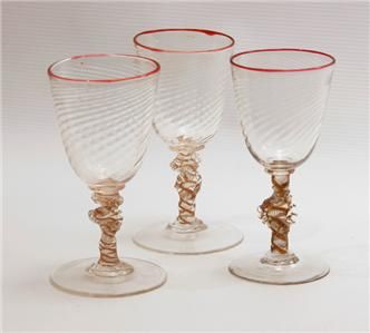 Set of 6 Antique Italian Blown Air Twist Multiple Spiral SM Wine