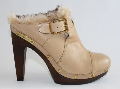 Womens Shoes BCBG BCBGeneration Millard B Clog Heels Camel Studds Fur