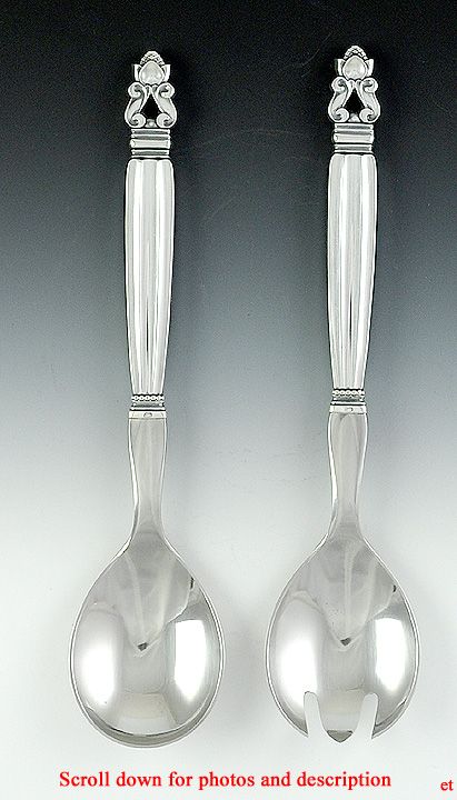 Great Georg Jensen Sterling Acorn Pattern Salad Serving Set