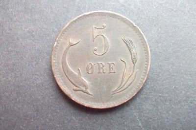 1875 Denmark 5 Ore Coin Scarce Date Nice Grade Free UK Postage