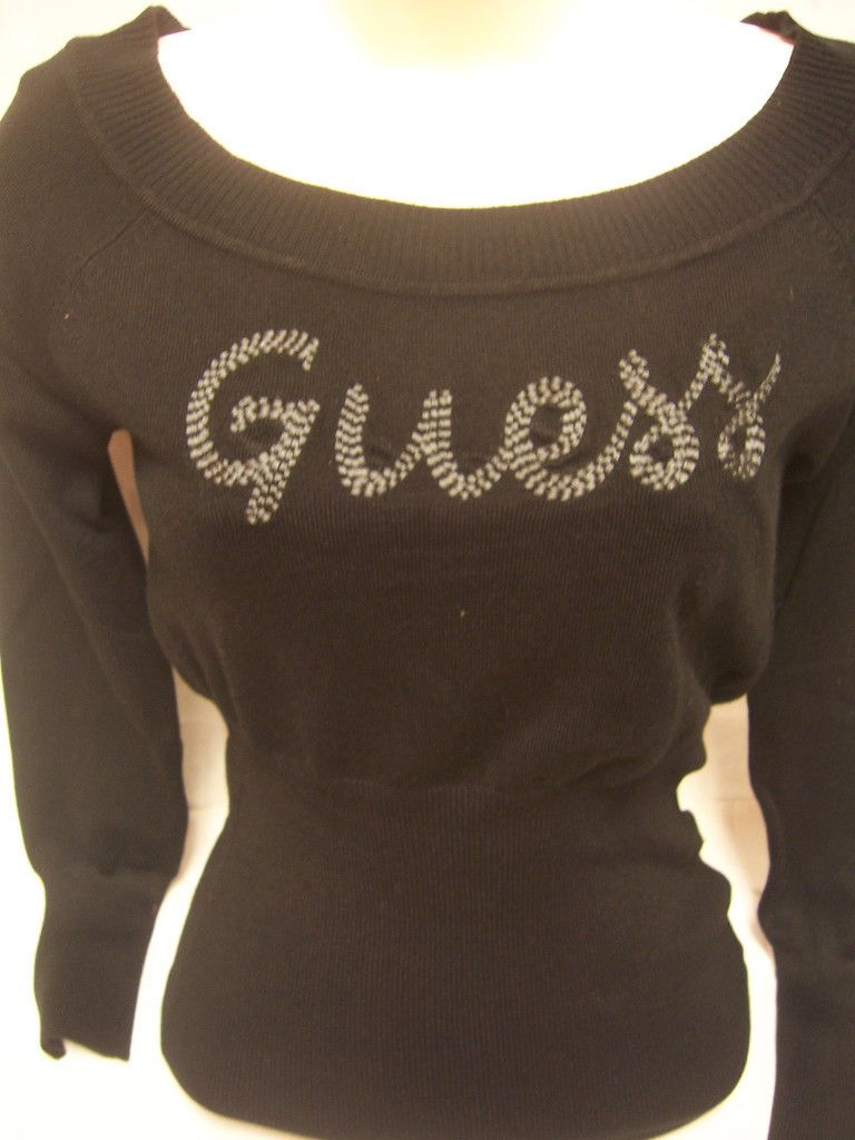 Guess Womens Janet Embroidered Logo Sweater XS s M L XL Black Milk