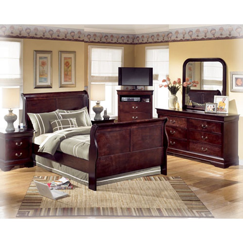 Ashley Janel Full Sleigh Bed Brown Finish Set  – New