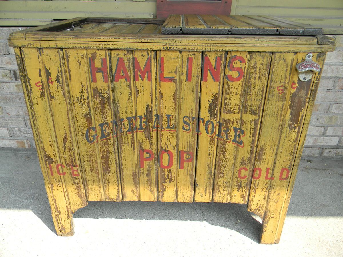 Antique Primitive Pop Cooler Wood Tin Nice