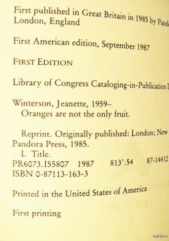  Not the Only Fruit   Jeanette Winterson  1st/1st Authors First Book