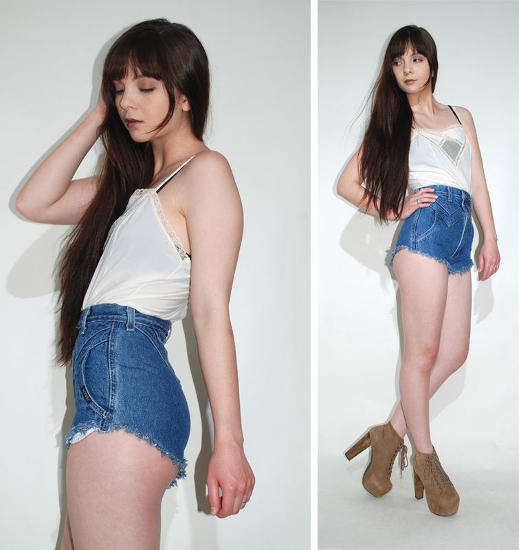 Vtg 80s 90s Grunge High Waist Festival Jean Cutoff Frayed Denim Zigzag